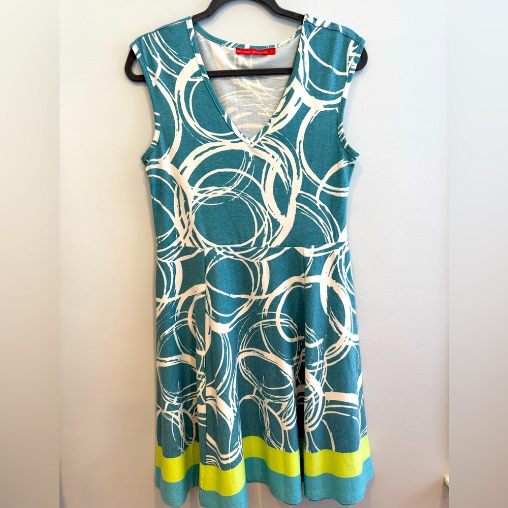 Krimson Klover Teal and White Sleeveless Dress with Yellow Accents Size M